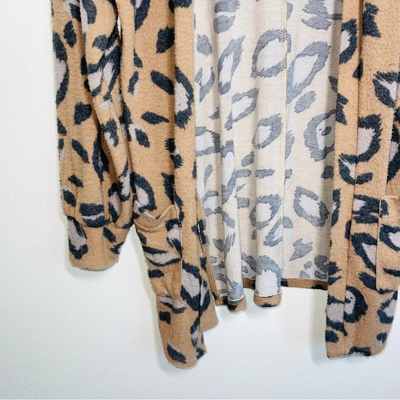 Maurices Tan & Gray Leopard Print Plush Open Front Cardigan Medium Women’s - Picture 5 of 11